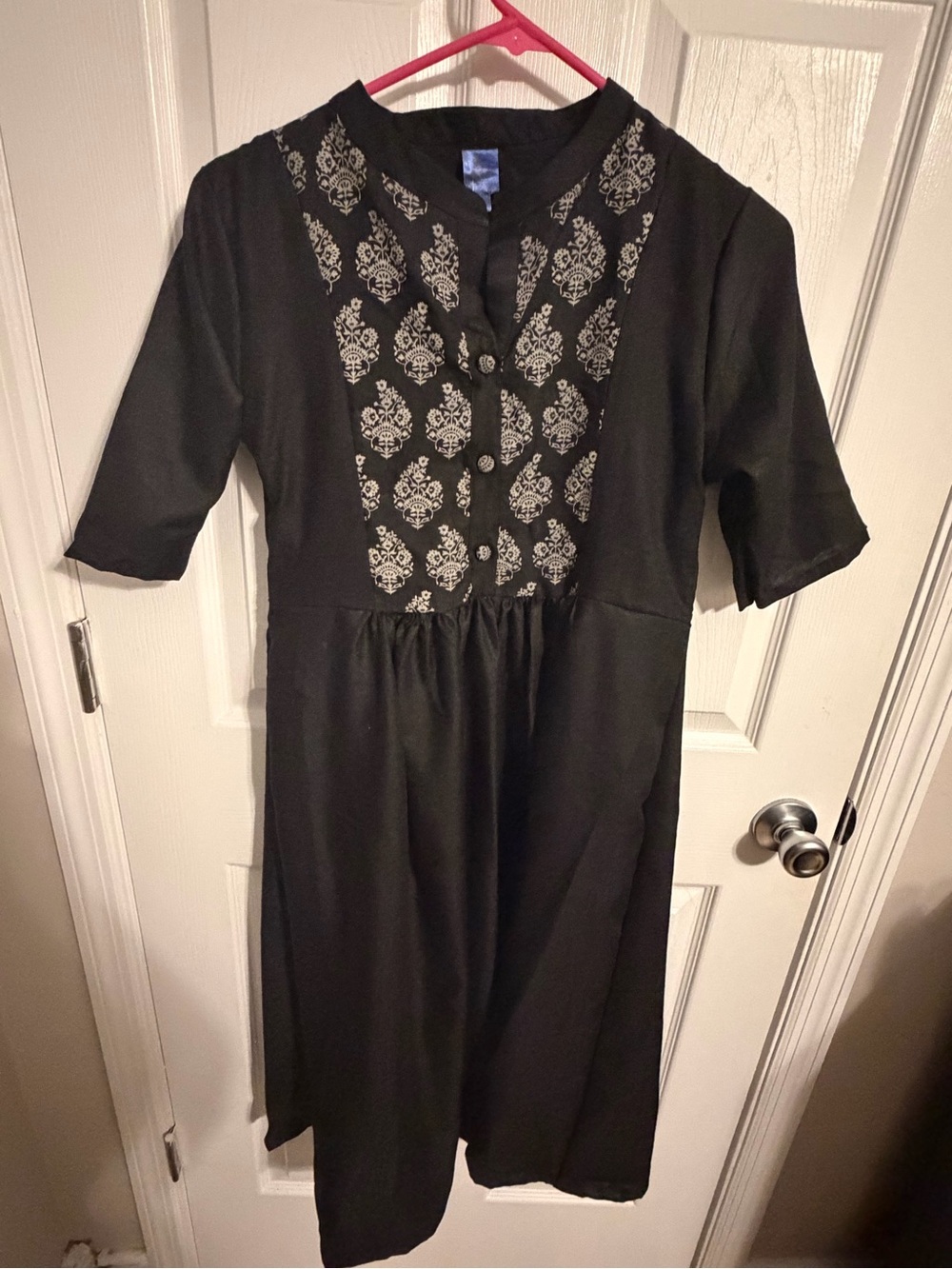 Rivka Friedman Black Midi Dress with Ivory Embroidered Front